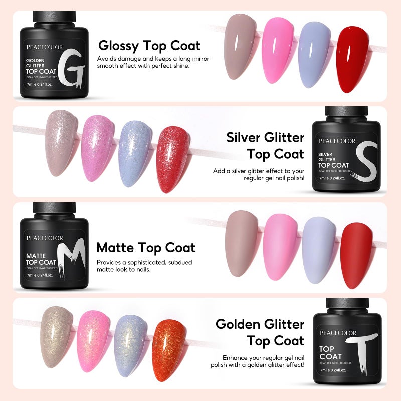 Peacecolor 26PCs Gel Nail Polish Set ,Spring Colors Gel Polish Kit with 5Pcs Glossy/Matte/Glitter Top Base Coat Nude Pink White Green Red Blue Soak Off Gel Manicure Kit Gifts for Women DIY - Image 5