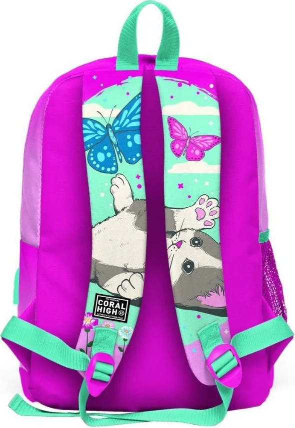كورال هاي Kids Water Green Pink Cat Patterned USB 3-Piece School Bag Set GOSET0123807