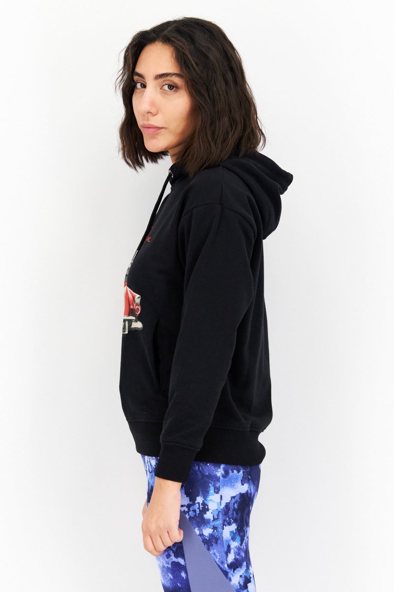 Marilyn Monroe Women Hooded Neck Long Sleeves Graphic Print Sweatshirt, Black - Image 2