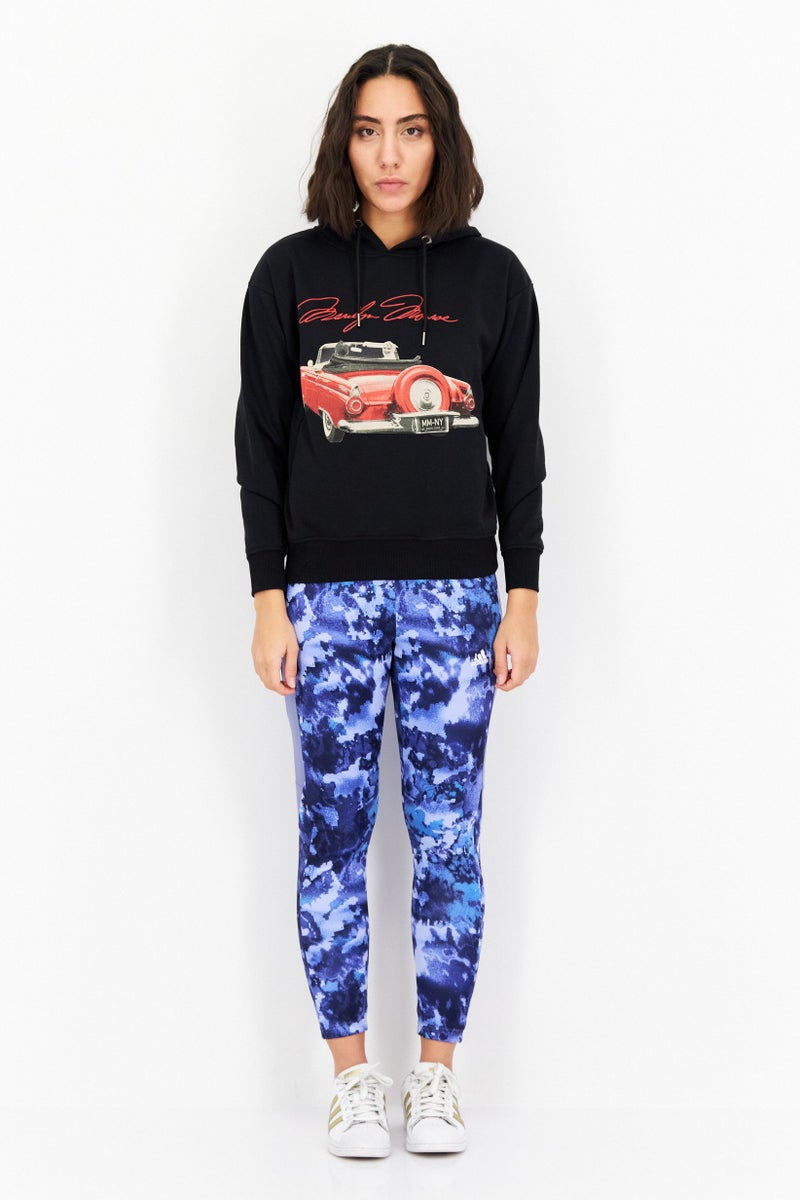 Marilyn Monroe Women Hooded Neck Long Sleeves Graphic Print Sweatshirt, Black - Image 2