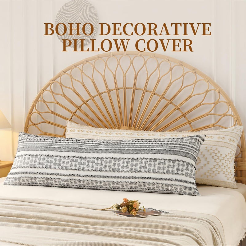 DOWNSTORIA Body Pillow Cover, Boho Cutwork Decorative Body Pillowcase, Ultra Soft Microfiber Long Pillowcase with Envelope Closure 20x54 inch (Boho Black) - Image 5