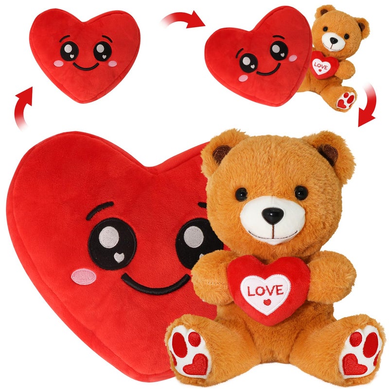 CAIYUEGG Valentine's Day Stuffed Animal Reversible Teddy Bear Plush,Red Heart Transformed Teddy Bear Plush Zipper,Valentine's Day Teddy Bear Stuffed Animal Cute Heart Plushie Birthday Gift for Boys Girls Kids - Image 1