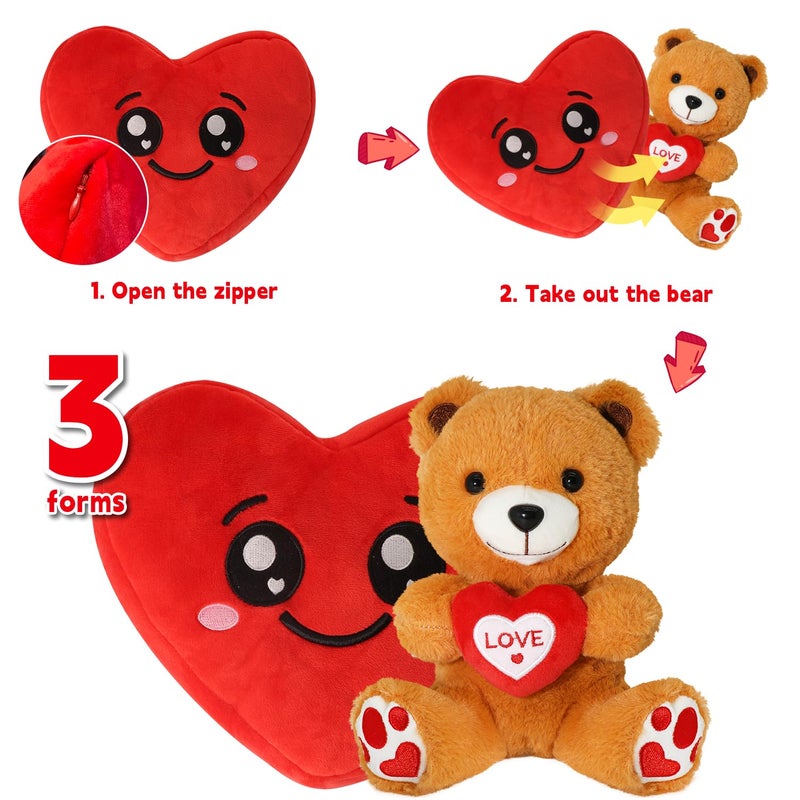 CAIYUEGG Valentine's Day Stuffed Animal Reversible Teddy Bear Plush,Red Heart Transformed Teddy Bear Plush Zipper,Valentine's Day Teddy Bear Stuffed Animal Cute Heart Plushie Birthday Gift for Boys Girls Kids - Image 2