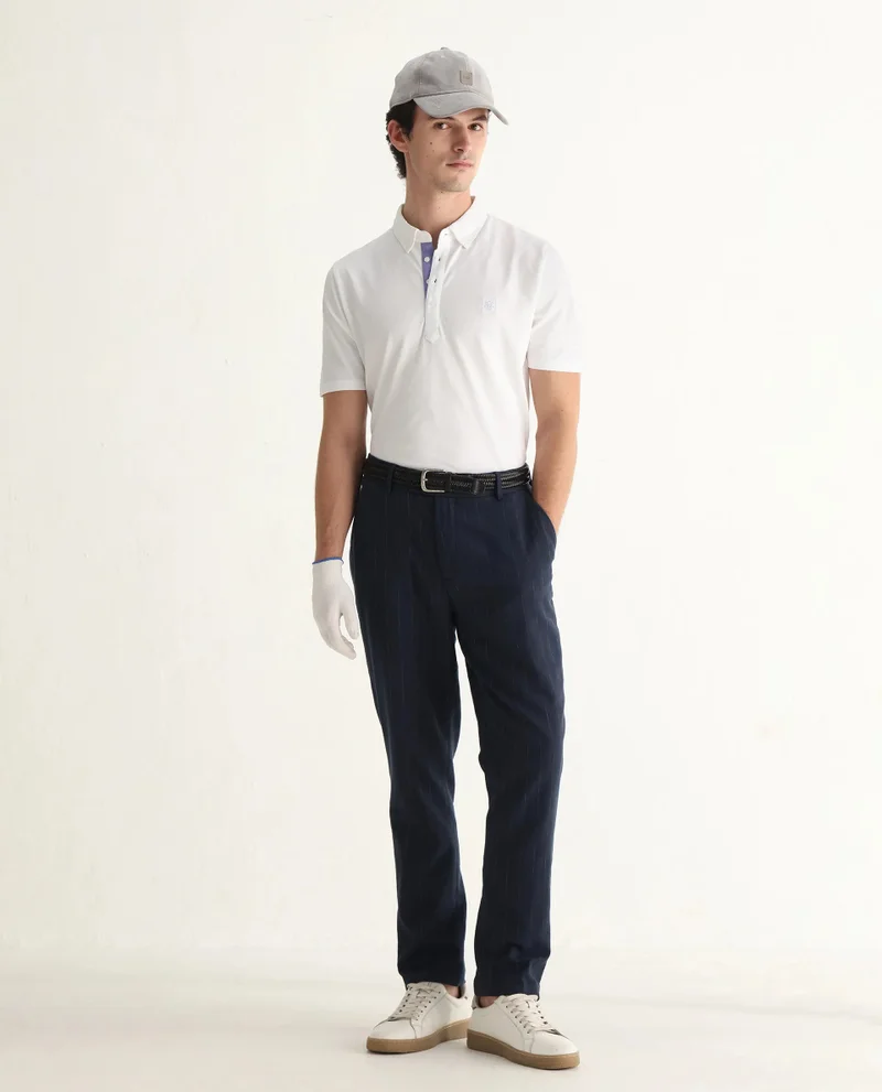Rare Rabbit Rare Rabbit Men's Herval White Cotton Fabric Collared Neck Half Sleeves Polo T-Shirt