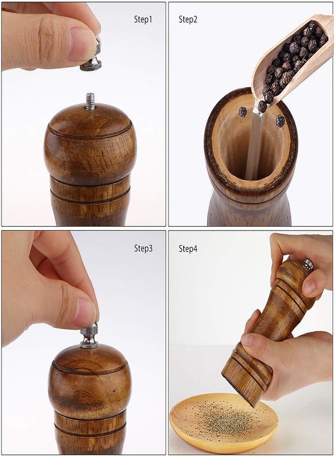 Houkiper Wood Pepper Grinder, 5 Inch Pepper Mill Refillable Oak Wooden Peppermill with Ceramic Grinding Mechanism Adjustable Coarse to Fine for Home Use - Image 4