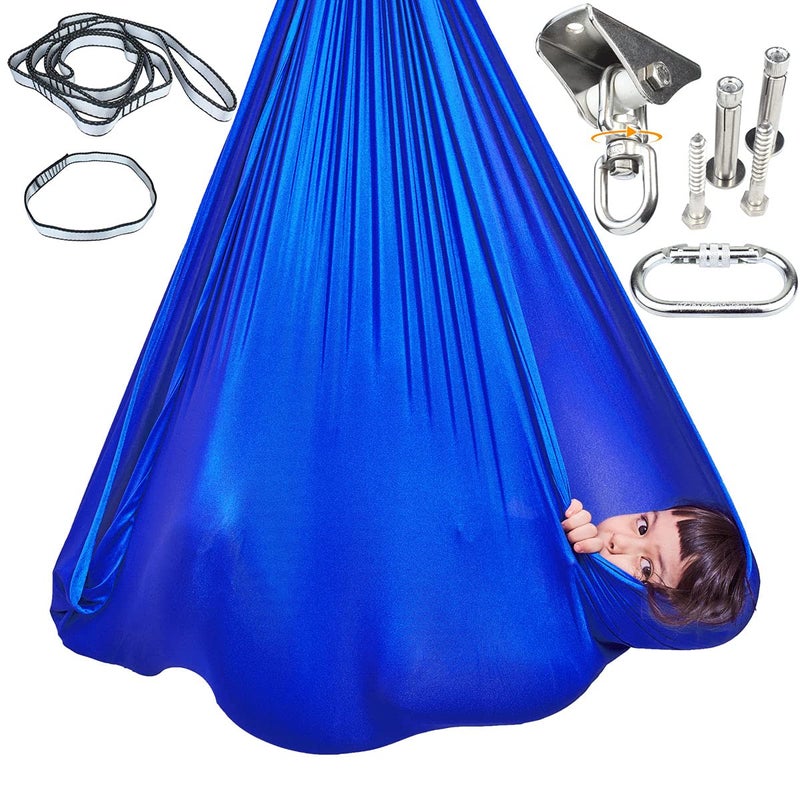 DOI IRON Sensory Swing Indoor + 360° Swivel Hanger Hardware, Double-Layer Lycra Indoor Swings for Kids to Play & Calm, Hanging Hammock Therapy Swing for Autism Child with Special Needs - Image 1