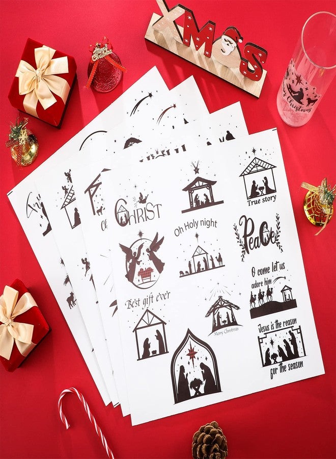 Woanger 80 Pieces Christmas Nativity Vinyl Stickers Nativity Scene Silhouette Stickers Manger Scene for Crafts Mason Jar Window Glass Bottle Gift Box Decorations, 40 Styles(Classic Style) - Image 4