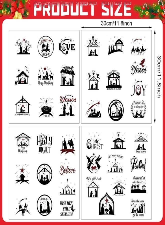 Woanger 80 Pieces Christmas Nativity Vinyl Stickers Nativity Scene Silhouette Stickers Manger Scene for Crafts Mason Jar Window Glass Bottle Gift Box Decorations, 40 Styles(Classic Style) - Image 2