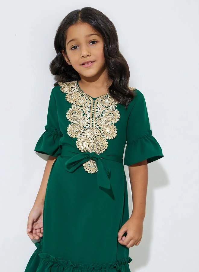 Amirah Girls Lace Patch Midi Dress