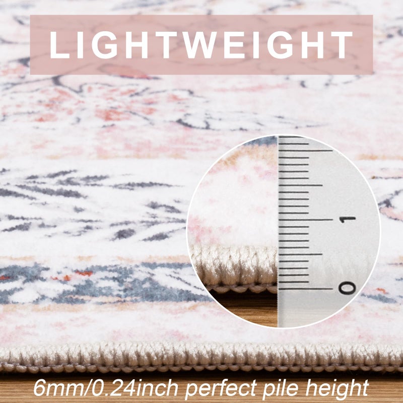 LIVEBOX Washable Rugs 8x10 for Living Room, Boho Large Bedroom Rug 8x10, Soft Pink Floral Rug Non Slip, Low Pile Indoor Carpet for Girls Room Playroom Nursery, Blush/Pink - Image 5