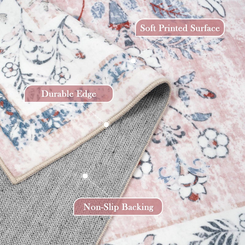 LIVEBOX Washable Rugs 8x10 for Living Room, Boho Large Bedroom Rug 8x10, Soft Pink Floral Rug Non Slip, Low Pile Indoor Carpet for Girls Room Playroom Nursery, Blush/Pink - Image 4