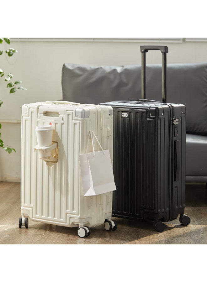 Soo High-quality Suitcase With Cup Holder, Luggage, Travel Case, Small Carry-on, Password Lock, White, 20 Inches - Image 5