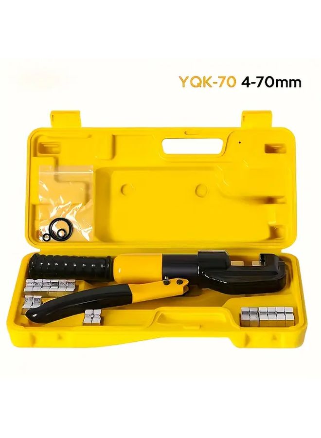 1 Set Manual Hydraulic Pliers Tool Kit Yellow Black Chrome Plated with Adjustable Oil Return Valve for Electricians Includes 4 6 10 16 25 35 50 70mm² Hex Crimping Dies in Plastic Tool Box - Image 1