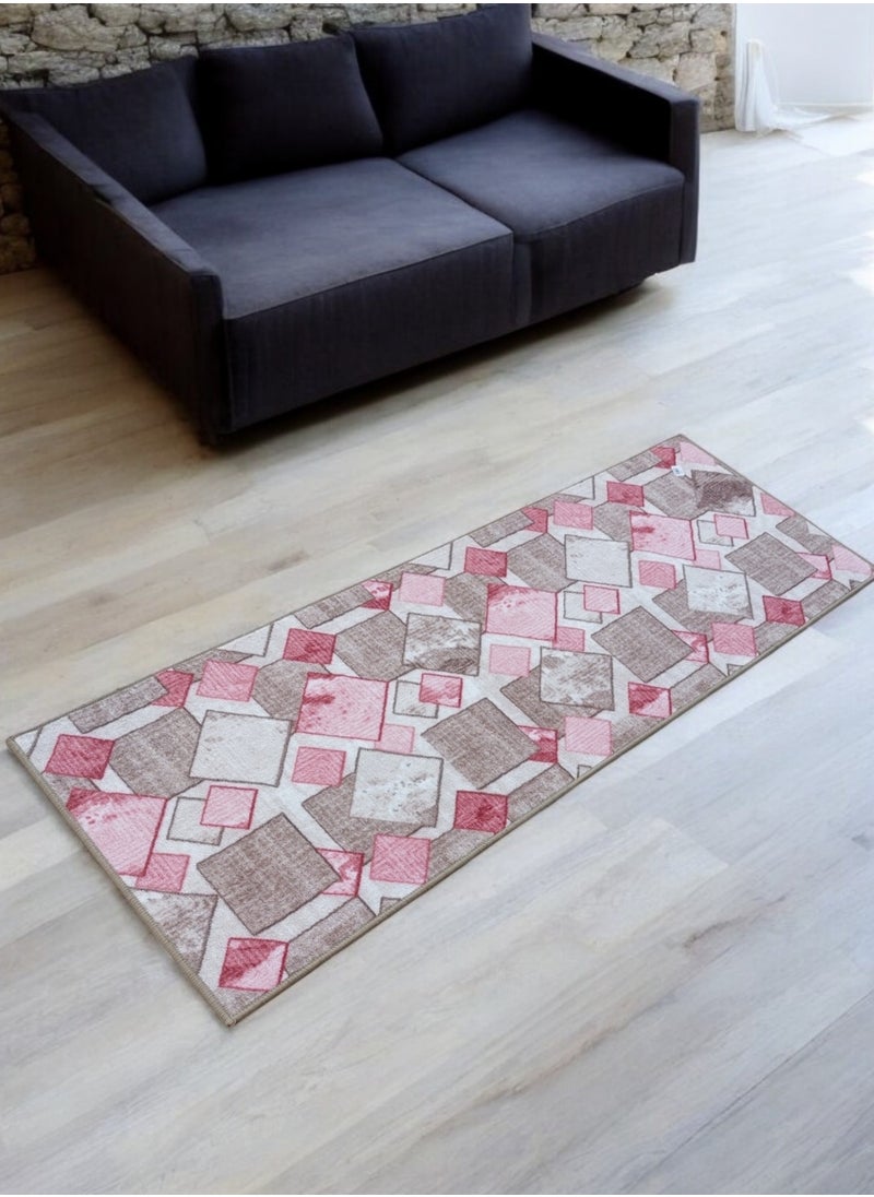 Mac Carpet Light weight  FOX corridors machine woven rug (Width 80cm and 100cm) Pink with beige color  - Image 2