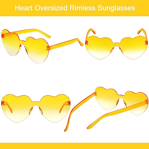 JFTOWN 12 Pairs Heart Shape Rimless Valentines Sunglasses Candy Color Frameless One Piece Love Glasses for Women Party Favor（Gradient Yellow） - Image 4