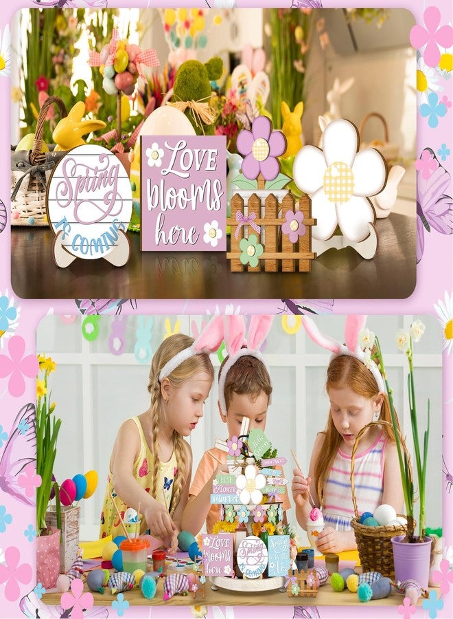 مارسوي ١٦ قطعة صينية متعددة الطبقات مزينة بزخارف الربيع، صينية خشبية متعددة الطبقات لتزيين سطح الطاولة، لافتة خشبية ثلاثية الأبعاد لسوق الزهور الطازجة، ديكور ريفي لمنزل ريفي لحفلات الربيع (زهور) - Image 5