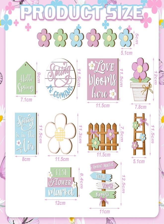 مارسوي ١٦ قطعة صينية متعددة الطبقات مزينة بزخارف الربيع، صينية خشبية متعددة الطبقات لتزيين سطح الطاولة، لافتة خشبية ثلاثية الأبعاد لسوق الزهور الطازجة، ديكور ريفي لمنزل ريفي لحفلات الربيع (زهور) - Image 3