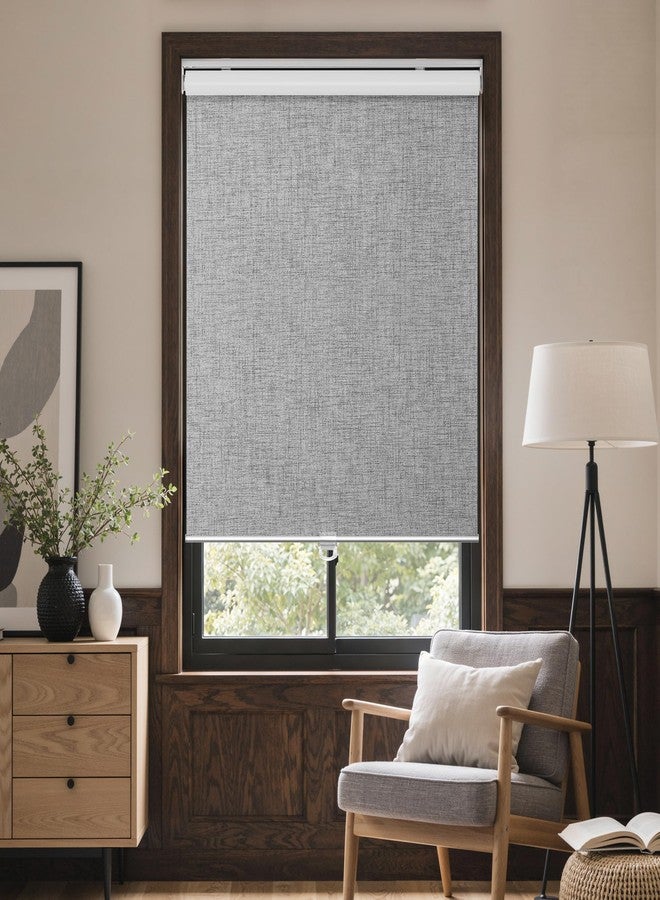 GENIMO 100% Blackout Roller Window Shades, Window Blinds Cordless with Thermal Insulated, UV Protection Fabric, Mini French Door Blinds for Home, Office, Bedroom, Easy to Install, Grey, 24" W X 75" H - Image 2