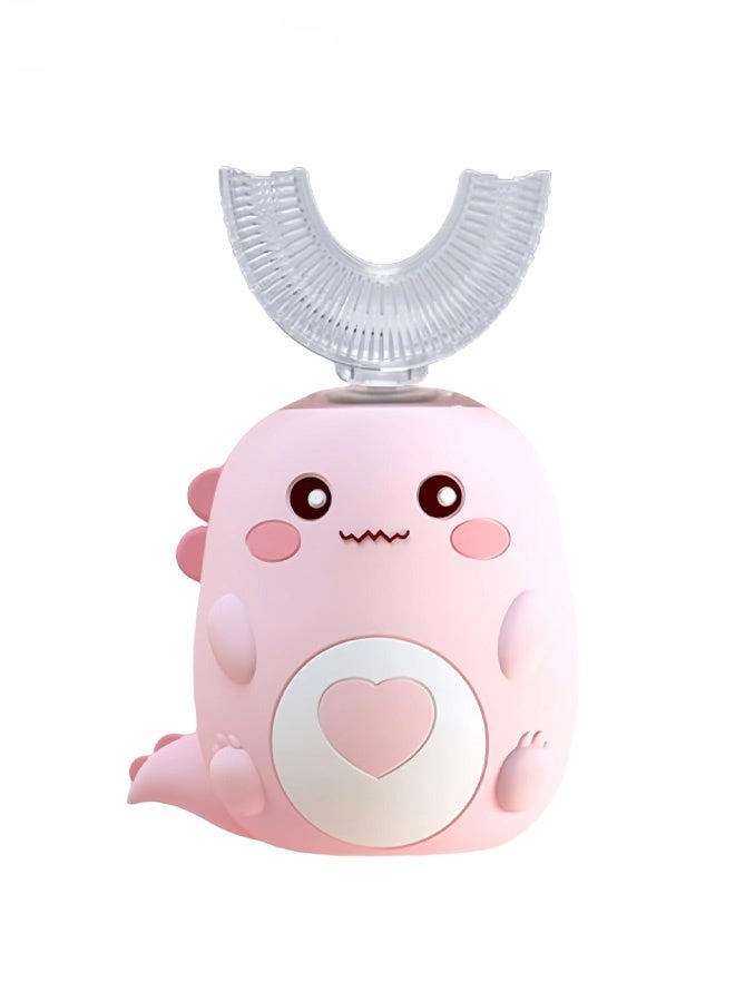 Kids U Shaped Electric Toothbrush, 360° Sonic Automatic Toothbrush with 3 Cleaning Modes, IPX7 Waterproof Cartoon Dinosaur Design (Pink) - Image 1