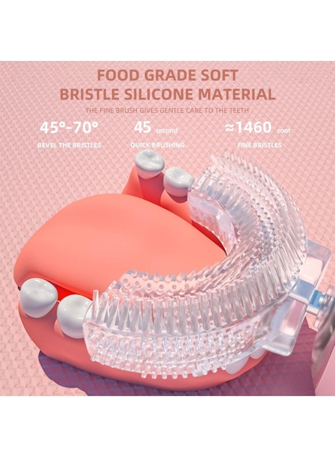 Kids U Shaped Electric Toothbrush, 360° Sonic Automatic Toothbrush with 3 Cleaning Modes, IPX7 Waterproof Cartoon Dinosaur Design (Pink) - Image 3