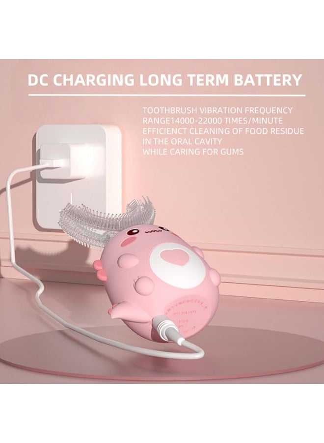 Kids U Shaped Electric Toothbrush, 360° Sonic Automatic Toothbrush with 3 Cleaning Modes, IPX7 Waterproof Cartoon Dinosaur Design (Pink) - Image 4