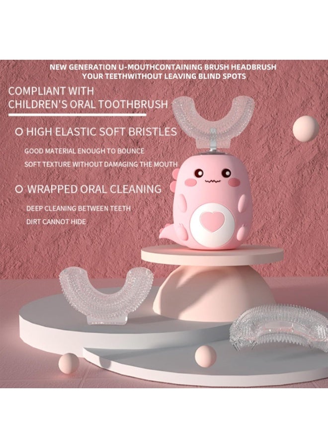 Kids U Shaped Electric Toothbrush, 360° Sonic Automatic Toothbrush with 3 Cleaning Modes, IPX7 Waterproof Cartoon Dinosaur Design (Pink) - Image 5