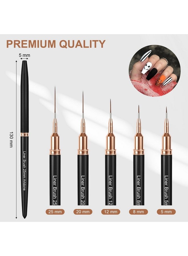 Artdone Metallic Nail Art Pens, Liner Brushes Set, 5PCS Black Color Nail Tools For Long Lines, Thin Details, Fine Drawing, Liner Brush UV Gel Polish Painting Nail Design Sizes 5/8/12/20/25mm - Image 2