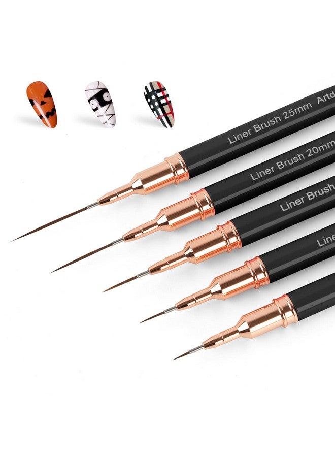 Artdone Metallic Nail Art Pens, Liner Brushes Set, 5PCS Black Color Nail Tools For Long Lines, Thin Details, Fine Drawing, Liner Brush UV Gel Polish Painting Nail Design Sizes 5/8/12/20/25mm - Image 1