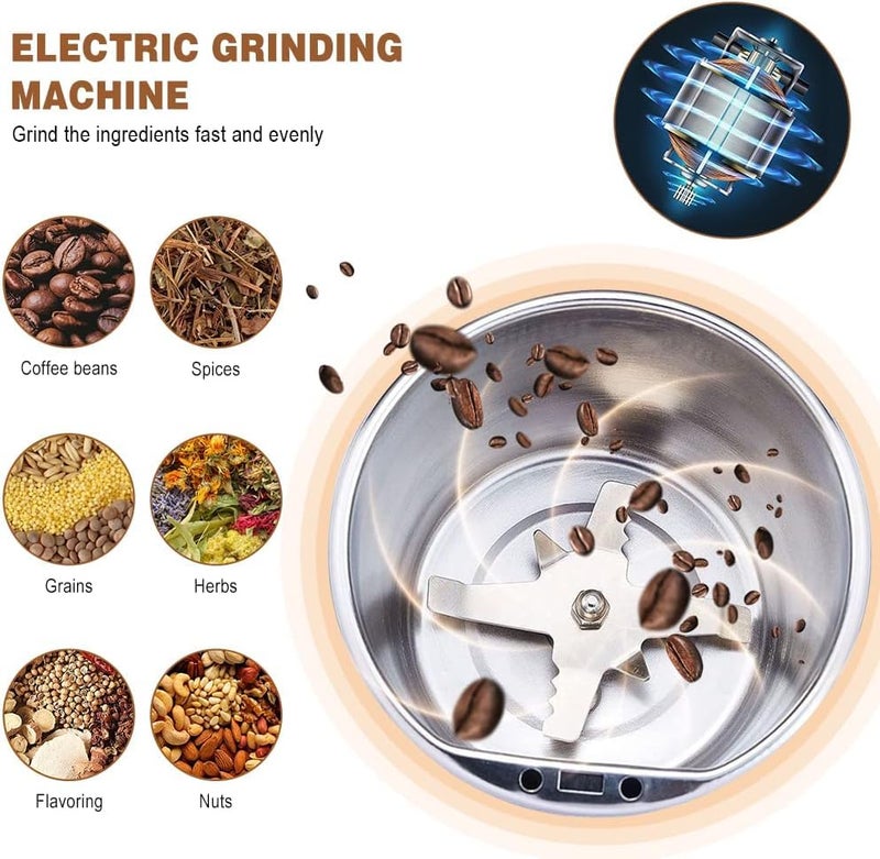 Feelon Coffee Grinder Electric, Herb Grinder 200W Powerful Fast Grinding for Dry Spices Flower Buds with Brush, Easy On/Off One-Touch Push Button Powder Grinder Perfect For Herbs, Spices, Nuts, Grains - Image 5