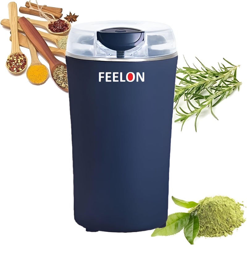 Feelon Coffee Grinder Electric, Herb Grinder 200W Powerful Fast Grinding for Dry Spices Flower Buds with Brush, Easy On/Off One-Touch Push Button Powder Grinder Perfect For Herbs, Spices, Nuts, Grains - Image 1