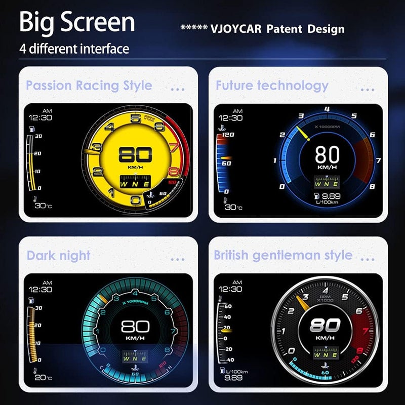 VJOYCAR عرض سرعة HUD جديد، شاشة عرض أمامية ثلاثية متزامنة، مجموعة عدادات OBD2 مزدوجة الرقائق + عداد سرعة GPS عالمي، عداد سرعة رقمي RPM درجة حرارة سائل التبريد زيت ضغط التوربو - Image 3