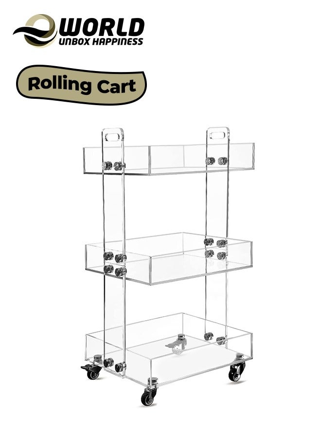 إي وورلد عربات أكريليك متعددة الاستخدامات على العجلات تتميز بلوح سميك وعجلات دوارة قابلة للقفل. تصميم طاولة جانبية بثلاث طبقات لغرفة المعيشة وتنسيق طاولة السرير في غرفة النوم بأسلوب أنيق. - Image 1