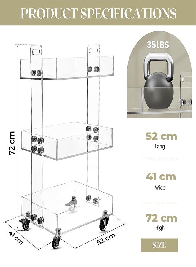 إي وورلد عربات أكريليك متعددة الاستخدامات على العجلات تتميز بلوح سميك وعجلات دوارة قابلة للقفل. تصميم طاولة جانبية بثلاث طبقات لغرفة المعيشة وتنسيق طاولة السرير في غرفة النوم بأسلوب أنيق. - Image 2