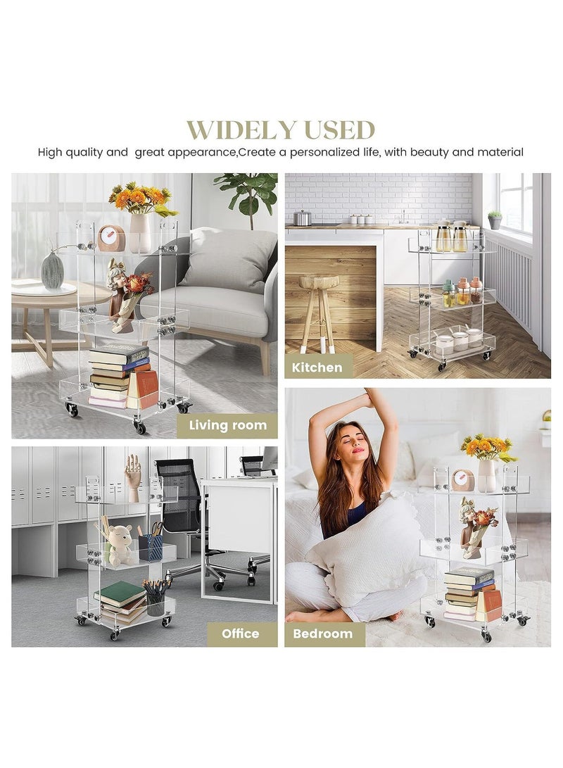 إي وورلد عربات أكريليك متعددة الاستخدامات على العجلات تتميز بلوح سميك وعجلات دوارة قابلة للقفل. تصميم طاولة جانبية بثلاث طبقات لغرفة المعيشة وتنسيق طاولة السرير في غرفة النوم بأسلوب أنيق. - Image 5