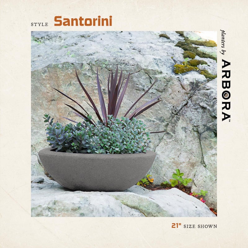 ARBORA 21" Santorini Bowl Polyresin Indoor and Outdoor Planter with Stone Blend Concrete Gray Finish - Durable, Weatherproof, Lightweight, Large Plant Pot for Patio, Garden, Deck, Entryway - Image 3
