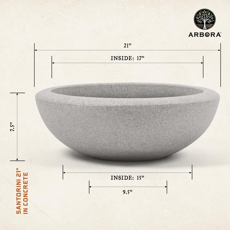 ARBORA 21" Santorini Bowl Polyresin Indoor and Outdoor Planter with Stone Blend Concrete Gray Finish - Durable, Weatherproof, Lightweight, Large Plant Pot for Patio, Garden, Deck, Entryway - Image 2