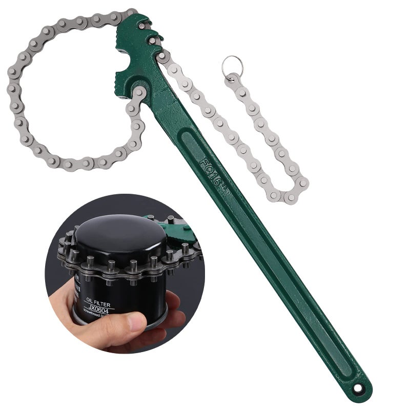 Jeemiter Heavy Duty Ratcheting Chain Wrench, 16 Inches Automotive Oil Fuel Filter Chain Wrench fits 1.5 to 8 Diameter Pliers Adjustable Removal Remover Tool