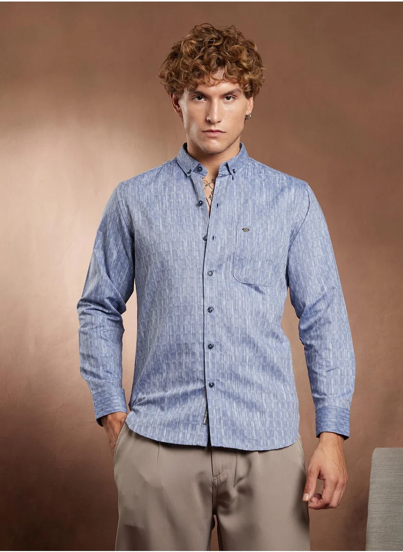 كامبوس سوترا Campus Sutra Men's Powder Blue Quad-Weave Regular Shirt For Casual Wear | Spread Collar | Long Cuffed Sleeves | Button Closure | Shirt Crafted With Comfort Fit For Everyday Wear