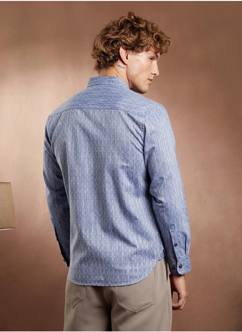 Campus Sutra Campus Sutra Men's Powder Blue Quad-Weave Regular Shirt For Casual Wear | Spread Collar | Long Cuffed Sleeves | Button Closure | Shirt Crafted With Comfort Fit For Everyday Wear  - Image 5