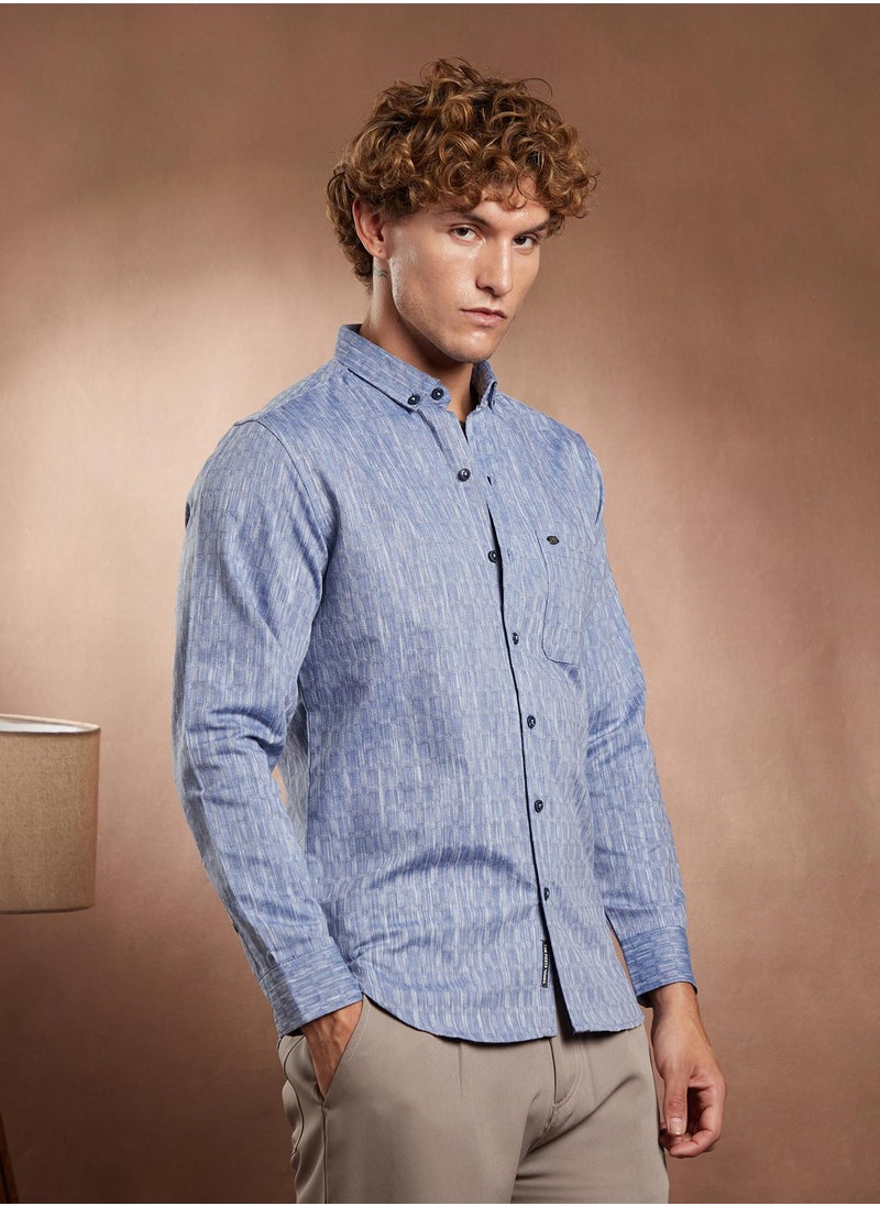 Campus Sutra Campus Sutra Men's Powder Blue Quad-Weave Regular Shirt For Casual Wear | Spread Collar | Long Cuffed Sleeves | Button Closure | Shirt Crafted With Comfort Fit For Everyday Wear  - Image 3