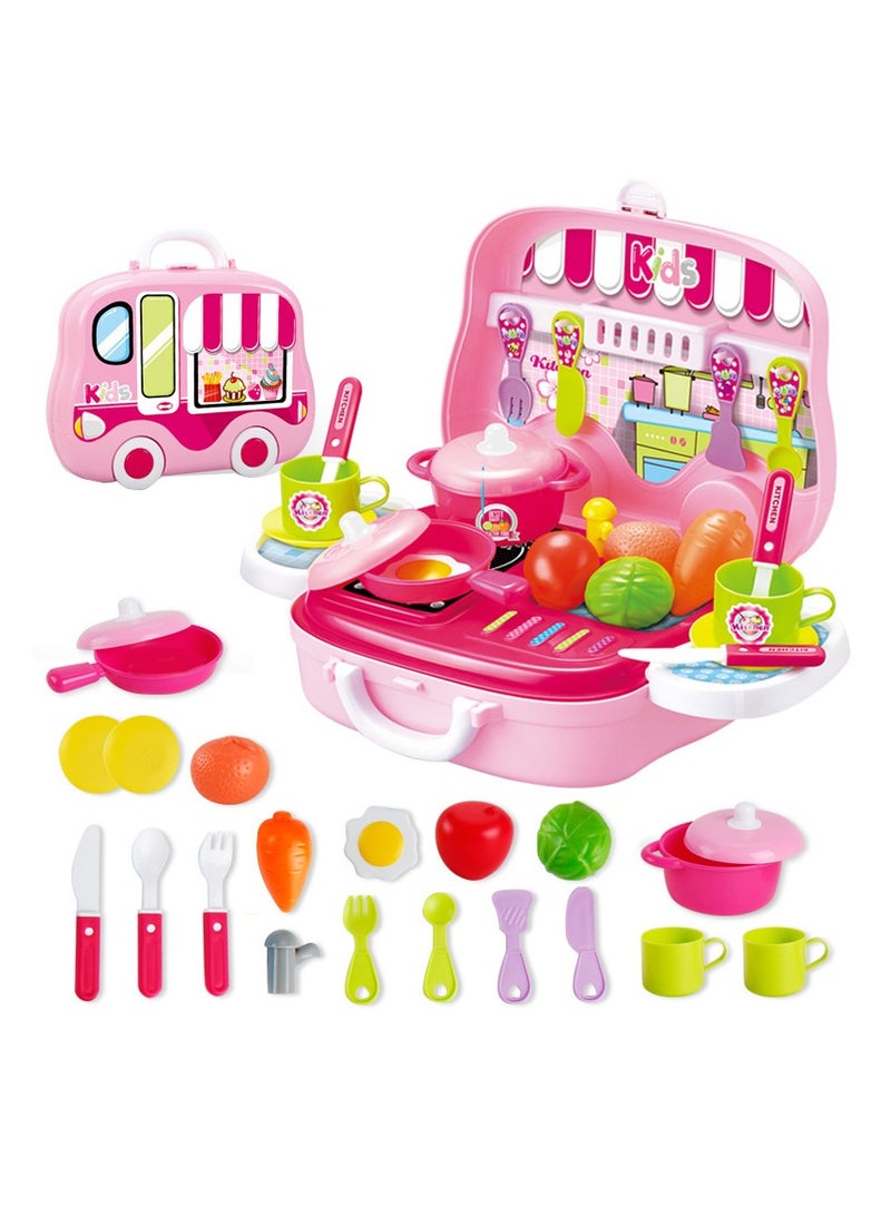 حقيبة تخزين للأطفال، سلسلة ألعاب بيت اللعب، هدية عيد ميلاد (المطبخ الوردي)