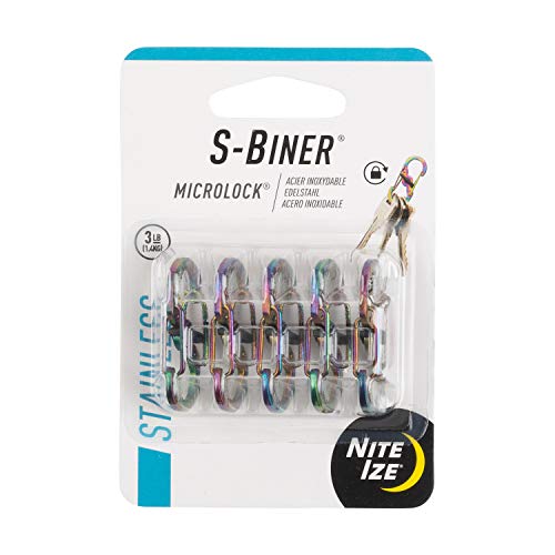 Nite Ize S-Biner MicroLock Stainless Steel - Durable Key Holder Carabiner Clip - S-Biner with Locking Gates - Durable & Strong Mini Carabiners for Keychain Accessories - Spectrum (5 Pack) - Image 1