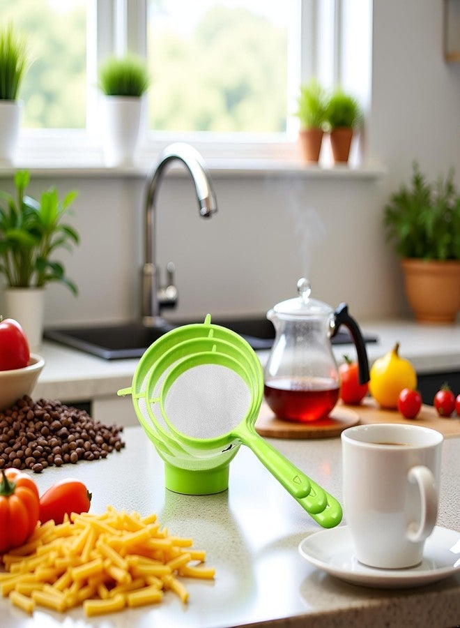 Rosojodg 3 Pcs/Set Green Flour Sifter with Long Handle, Hangable Flour Colander Powder Filter Strainer Fine Mesh Colander Coffee Filter Tea Strainer, Colanders and Food Strainers Gadgets - Image 5