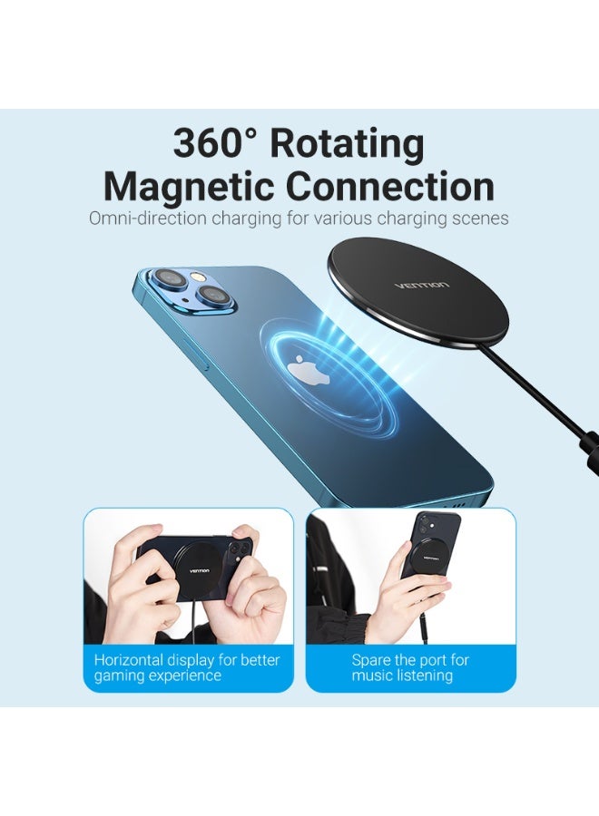 VENTION Magnetic Wireless Charger 15W Ultra-thin Mirrored Surface Type 0.05M Black Model # FGABAG - Image 5