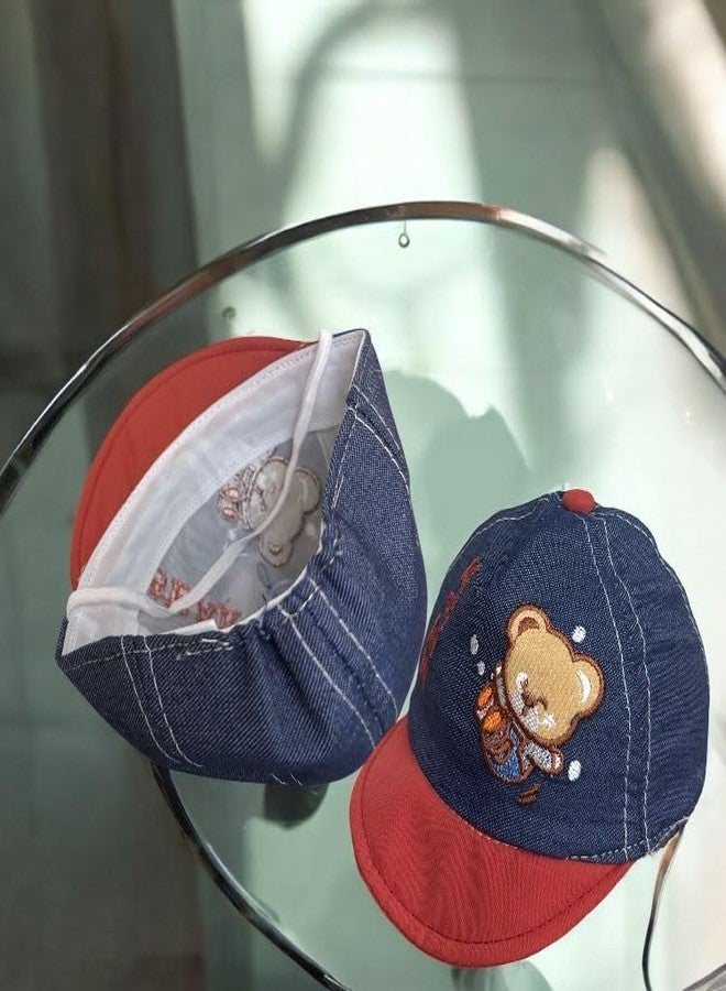 FAMWRAPZ Baby Boys' & Girls' Denim Cotton Baseball Cap - Soft & Comfortable Sun Protection Hat for Newborns (0-3 Months), Red - Image 4