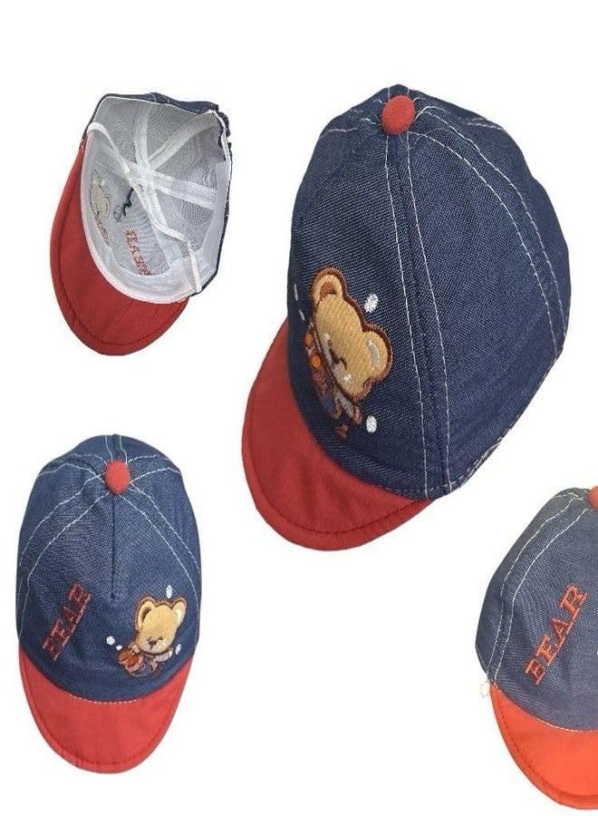 FAMWRAPZ Baby Boys' & Girls' Denim Cotton Baseball Cap - Soft & Comfortable Sun Protection Hat for Newborns (0-3 Months), Red - Image 2
