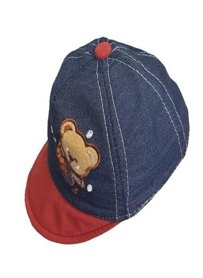 FAMWRAPZ Baby Boys' & Girls' Denim Cotton Baseball Cap - Soft & Comfortable Sun Protection Hat for Newborns (0-3 Months), Red - Image 1