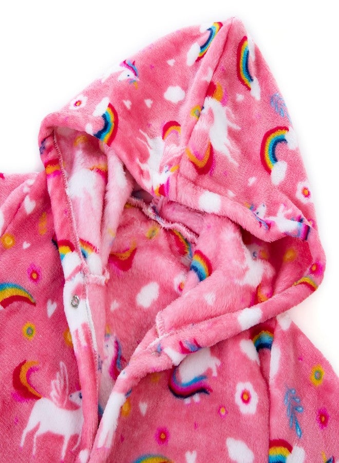 CROOUTN Kids Little Boys Girls Cartoon Hooded Bathrobe Toddler Robe Pajamas Sleepwear, Pink, 6-7 Years - Image 3