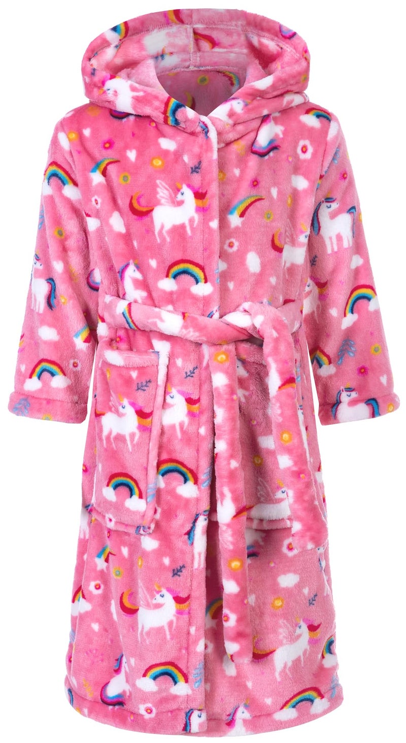 CROOUTN Kids Little Boys Girls Cartoon Hooded Bathrobe Toddler Robe Pajamas Sleepwear, Pink, 6-7 Years - Image 1