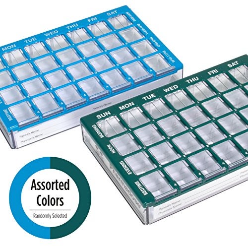 EZY DOSE Weekly (7-Day) Pill Organizer, Vitamin and Medicine Box, Medium Compartments with Easy Fill Tray, 4 Times a Day, Clear Lids, Color May Vary, BPA Free - Image 4